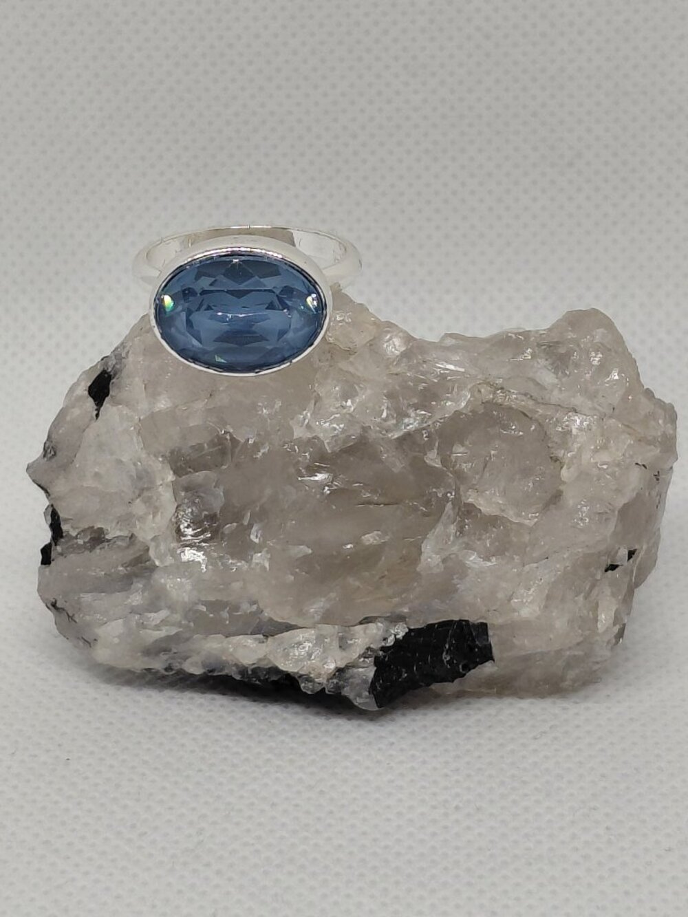 Artisan Handmade Swarovski Crystal Denim Blue Ignite Ring Size 8
